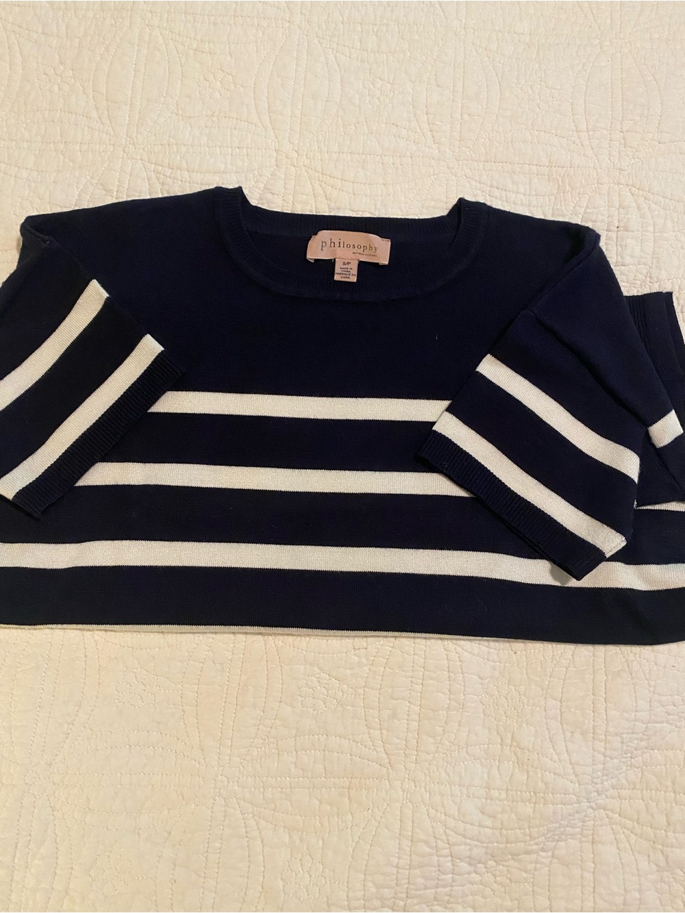 Philosophy Navy and White Striped Crewneck Sweater